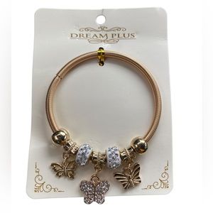 Gold and Rhinestone Butterfly Charm Bracelet